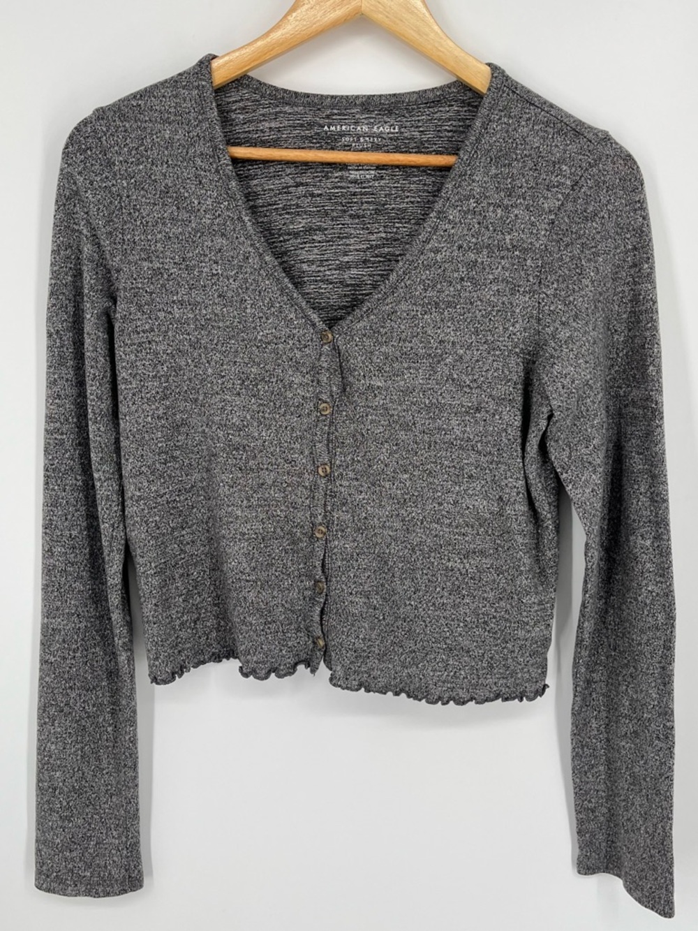 American Eagle Soft & Sexy Plush Crop Cardigan Women’s Size Medium Gray